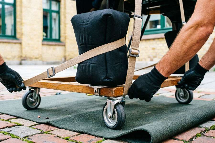 Polstring og pianomatte beskytter pianoet under flytting