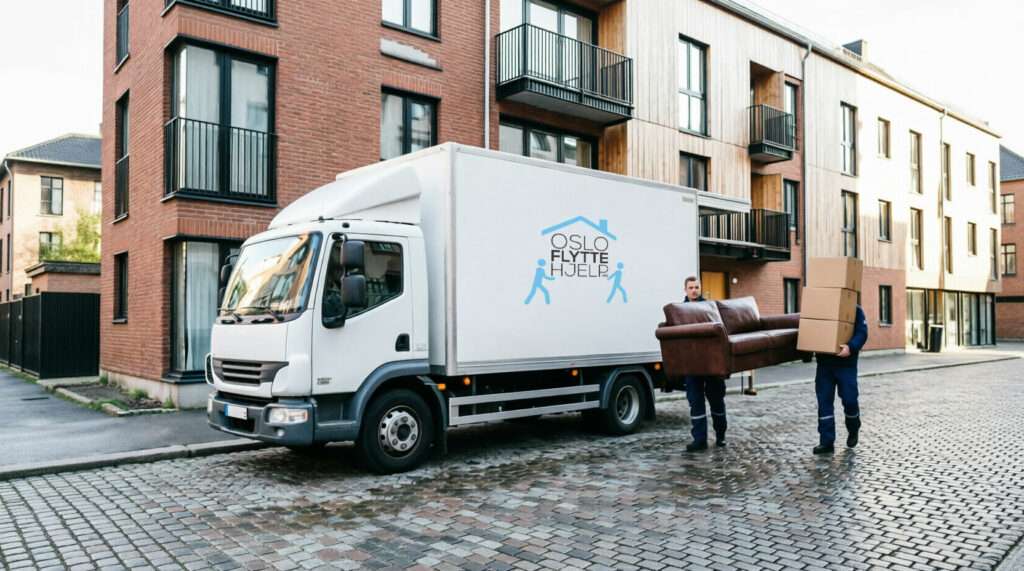 Flyttehjelp i Oslo — mannskap fra Oslo Flyttehjelp bærer møbler til flyttebil